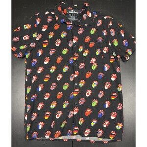The Rolling Stones Mens Shirt Medium Black Button Up All Over Print Multi Tongue